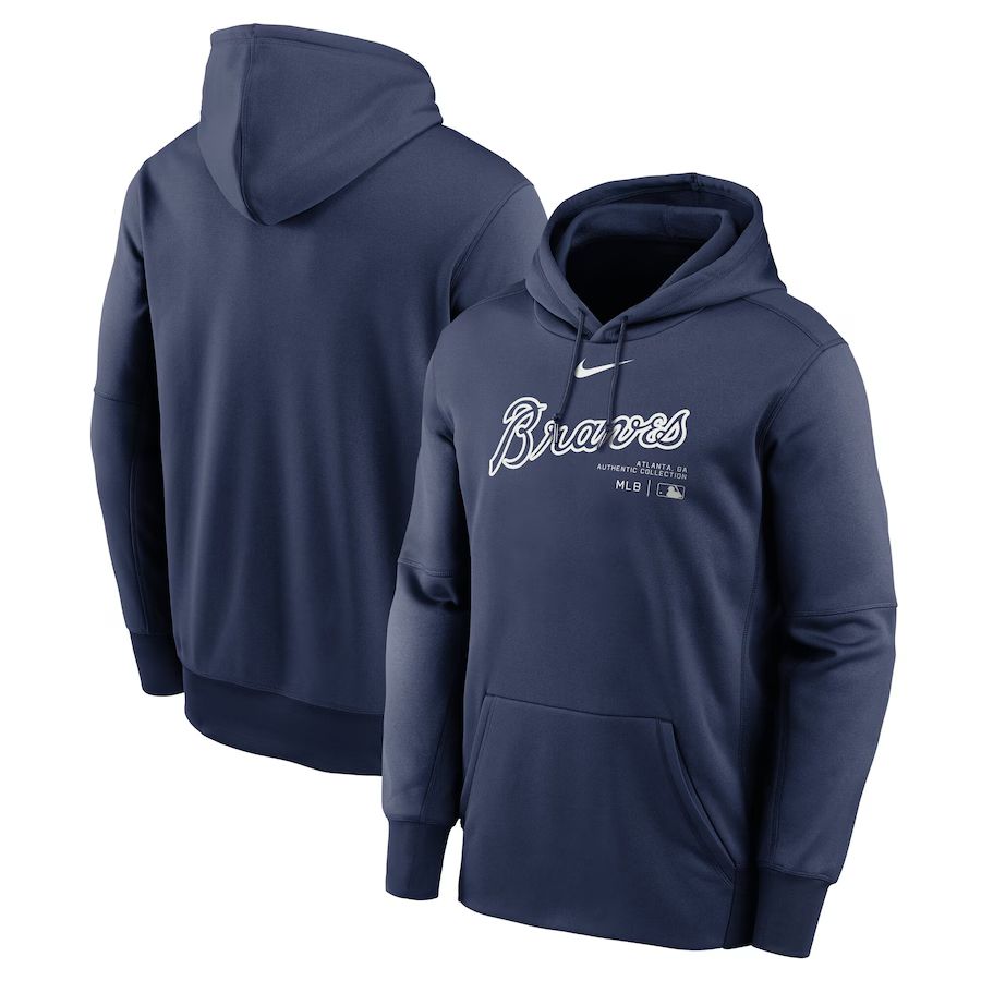 Men 2025 MLB Atlanta Braves Drak blue Nike hoodie style 2